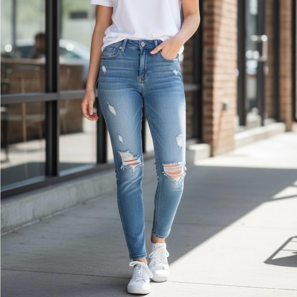 7 For All Mankind Light Blue Distressed Skinny Jeans